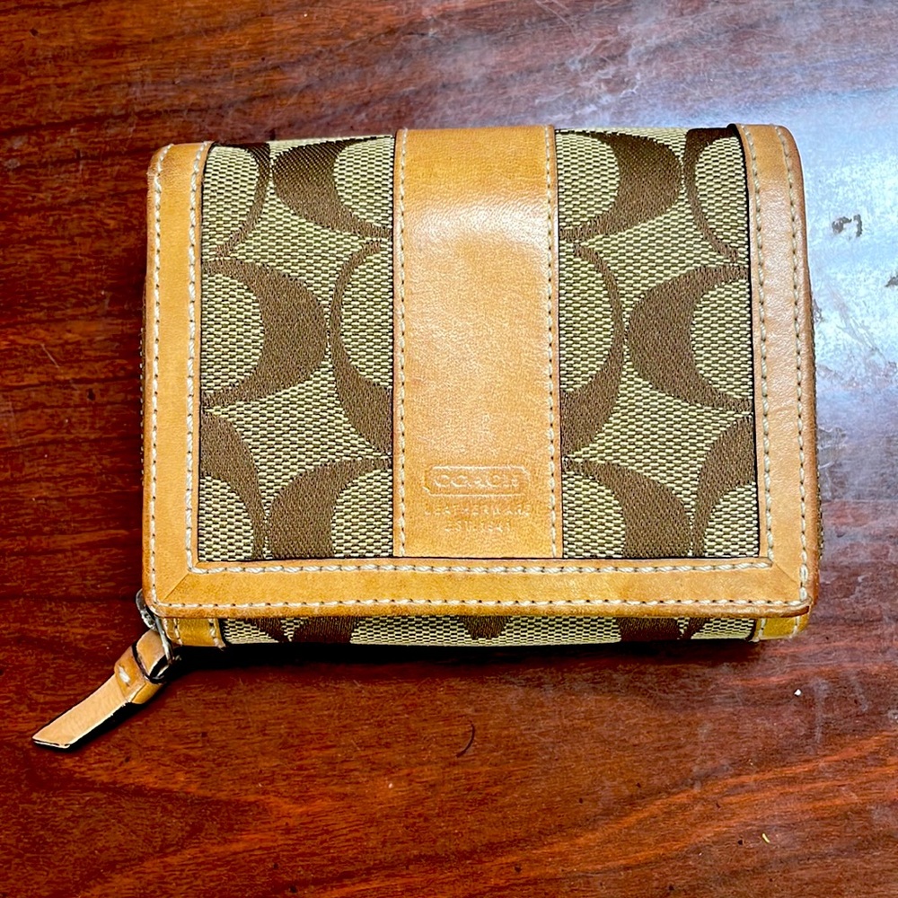 COACH Tan & Brown Small Logo Wallet